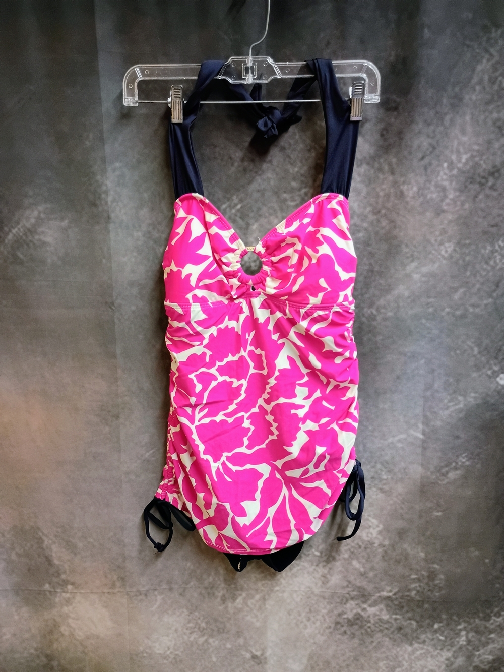 NWT Nautica Pink and White Floral One-Piece Swimsuit with Navy Straps - Size 8